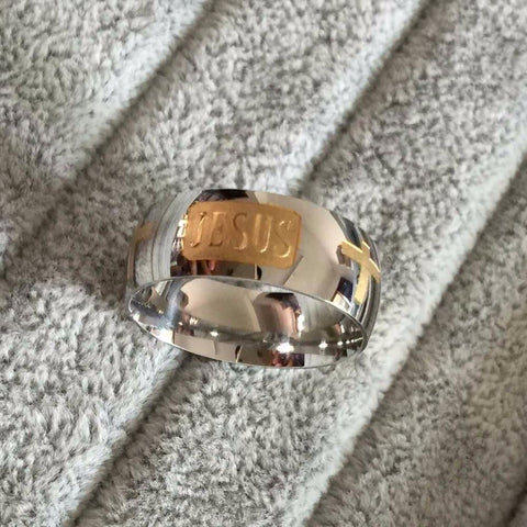 Silver Plated Jesus Cross Ring