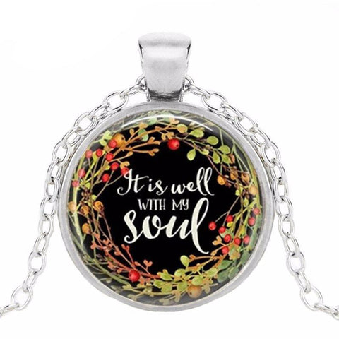"It Is Well with My Soul" Glass Cabochon Necklace