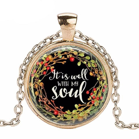 "It Is Well with My Soul" Glass Cabochon Necklace
