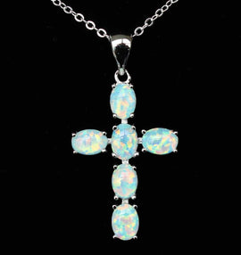 Crystal Stone Cross Pendant Necklace