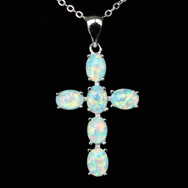 Crystal Stone Cross Pendant Necklace