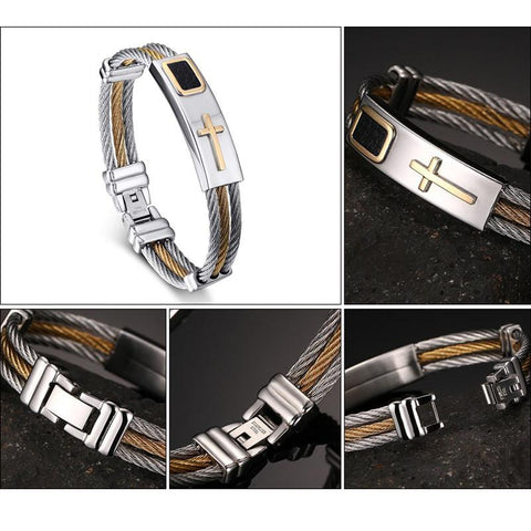 3 Wire Chain Engraved Cross Bracelet