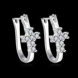 Silver Cross Crystal Earrings