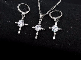 Crystal Pendant Necklace and Drop Earrings Set