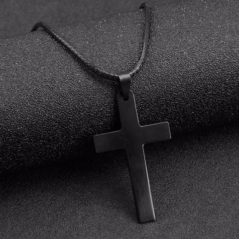 Leather Chain Cross Pendant Necklace
