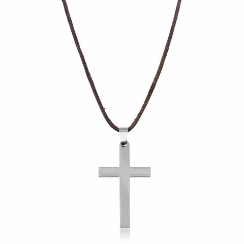 Leather Chain Cross Pendant Necklace