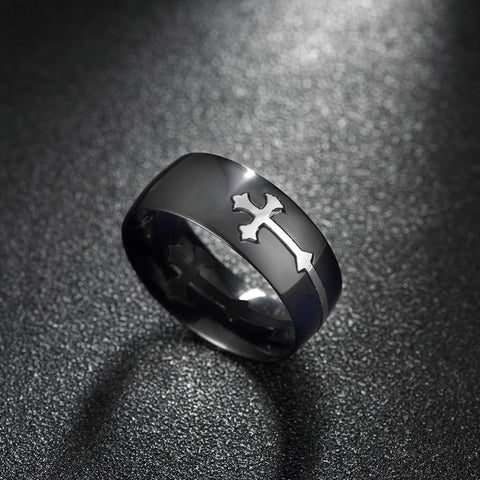Silver Chrome Side-Way Cross Ring