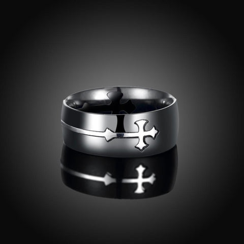 Silver Chrome Side-Way Cross Ring