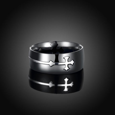Silver Chrome Side-Way Cross Ring