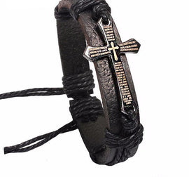Genuine Braided Leather Cross Bracelet