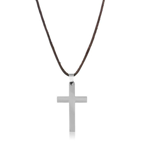 Leather Chain Cross Pendant Necklace