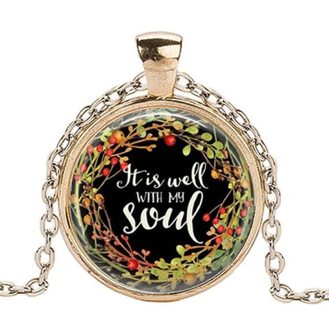 "It Is Well with My Soul" Glass Cabochon Necklace